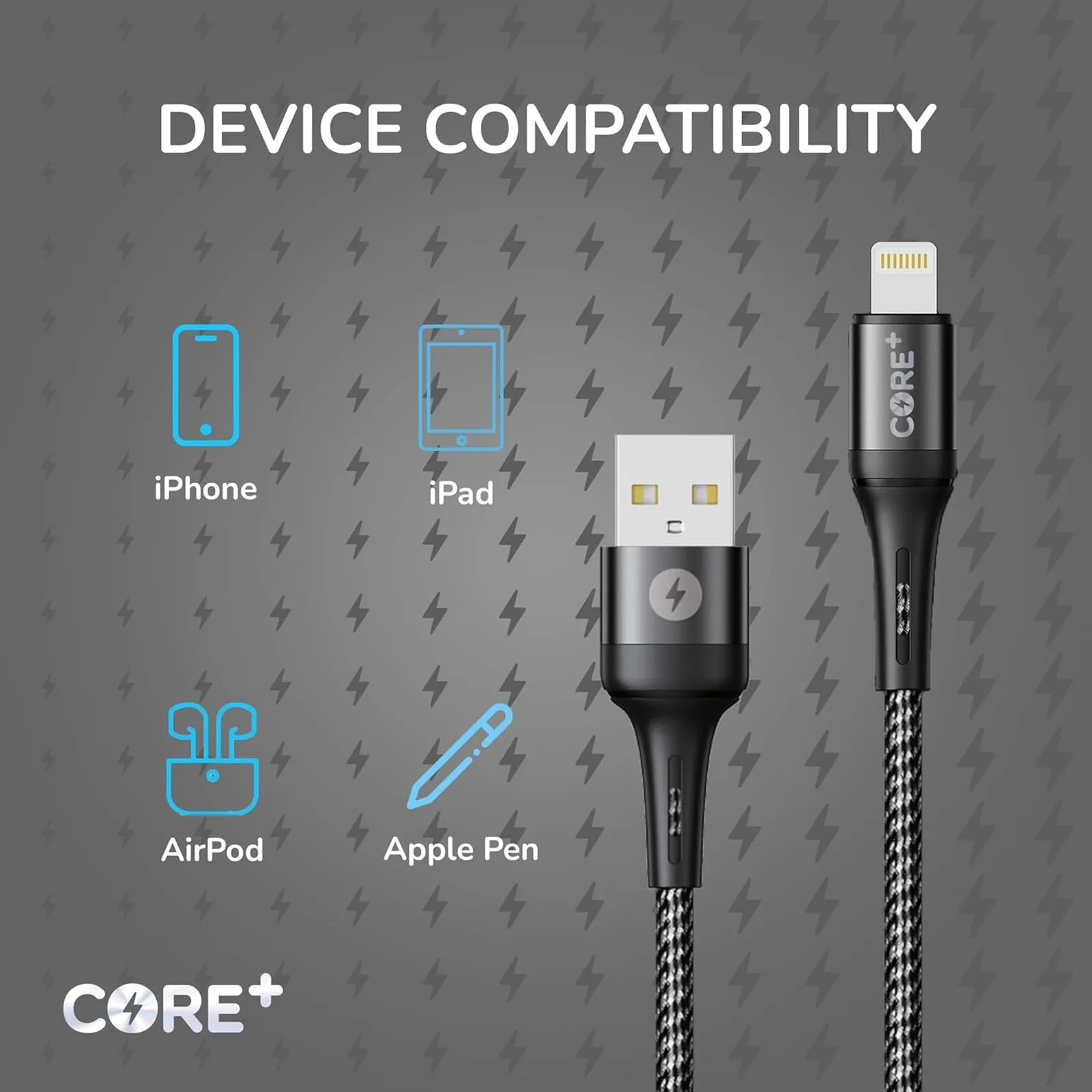 Core  1.5m 8-Pin Charger Cable 2.4A 12W