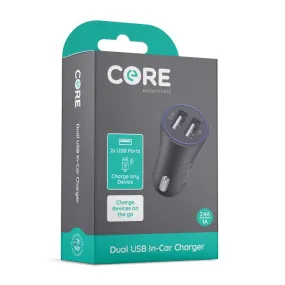 Core Essentials Black Dual USB Car Charger