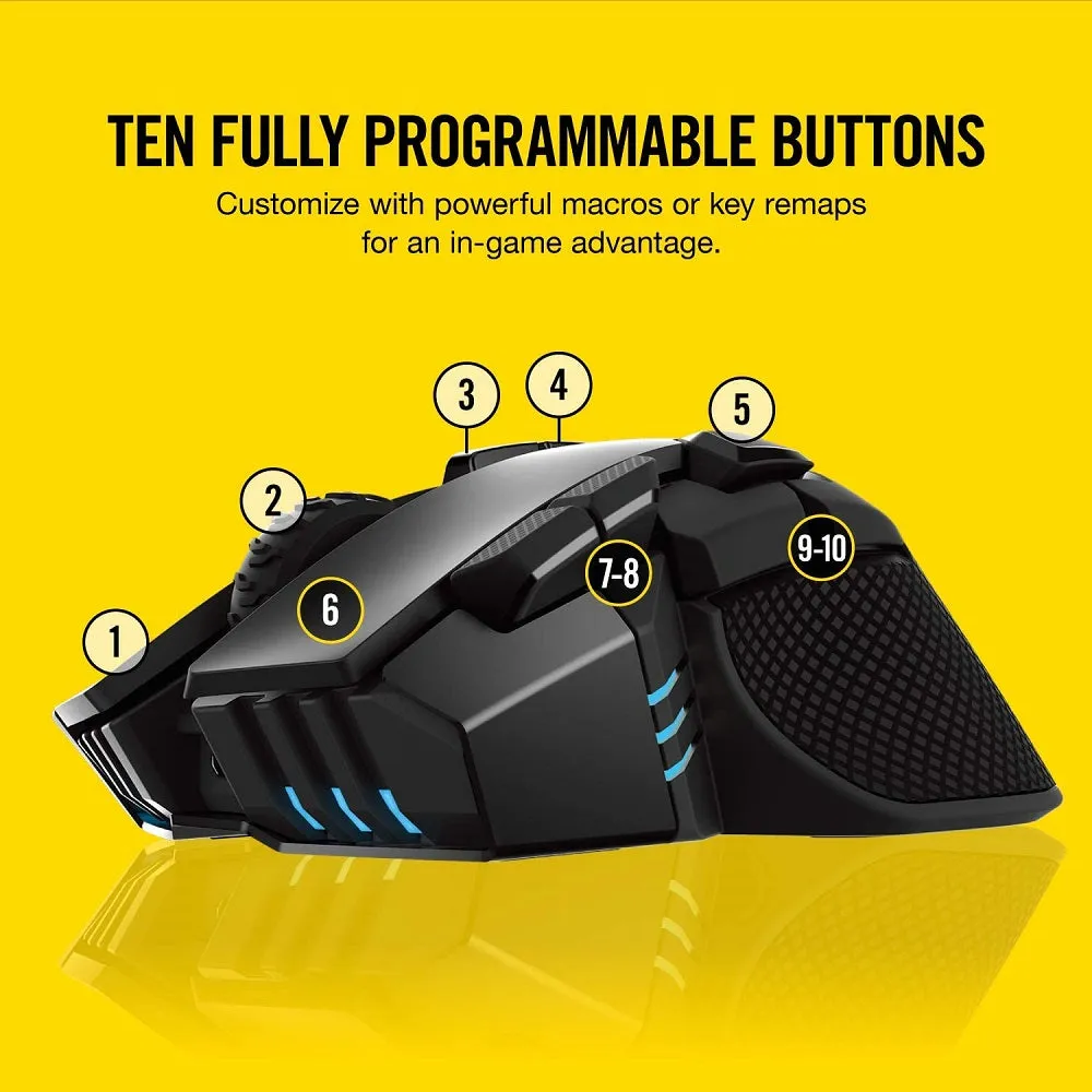 Corsair Mouse Ironclaw Wireless RGB - FPS and MOBA Gaming Mouse - 18,000 DPI Optical Sensor - Sub-1 ms SLIPSTREAM Wireless