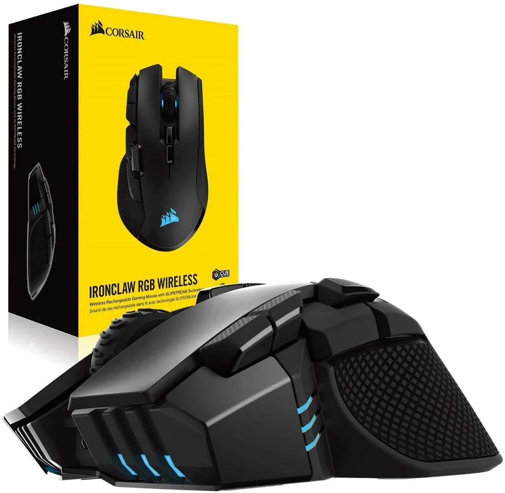 Corsair Mouse Ironclaw Wireless RGB - FPS and MOBA Gaming Mouse - 18,000 DPI Optical Sensor - Sub-1 ms SLIPSTREAM Wireless