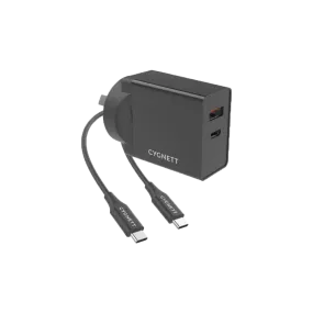 Cygnett 18W PD AC Charger   USB-C to USB-C 1.5M - Black