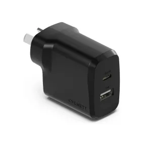 Cygnett PowerPlus 32W USB-C Dual Port Wall Charger - Black