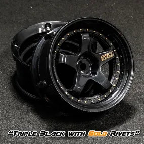 DE 5 Spoke Wheel Set - Triple Black w/ Gold Rivets