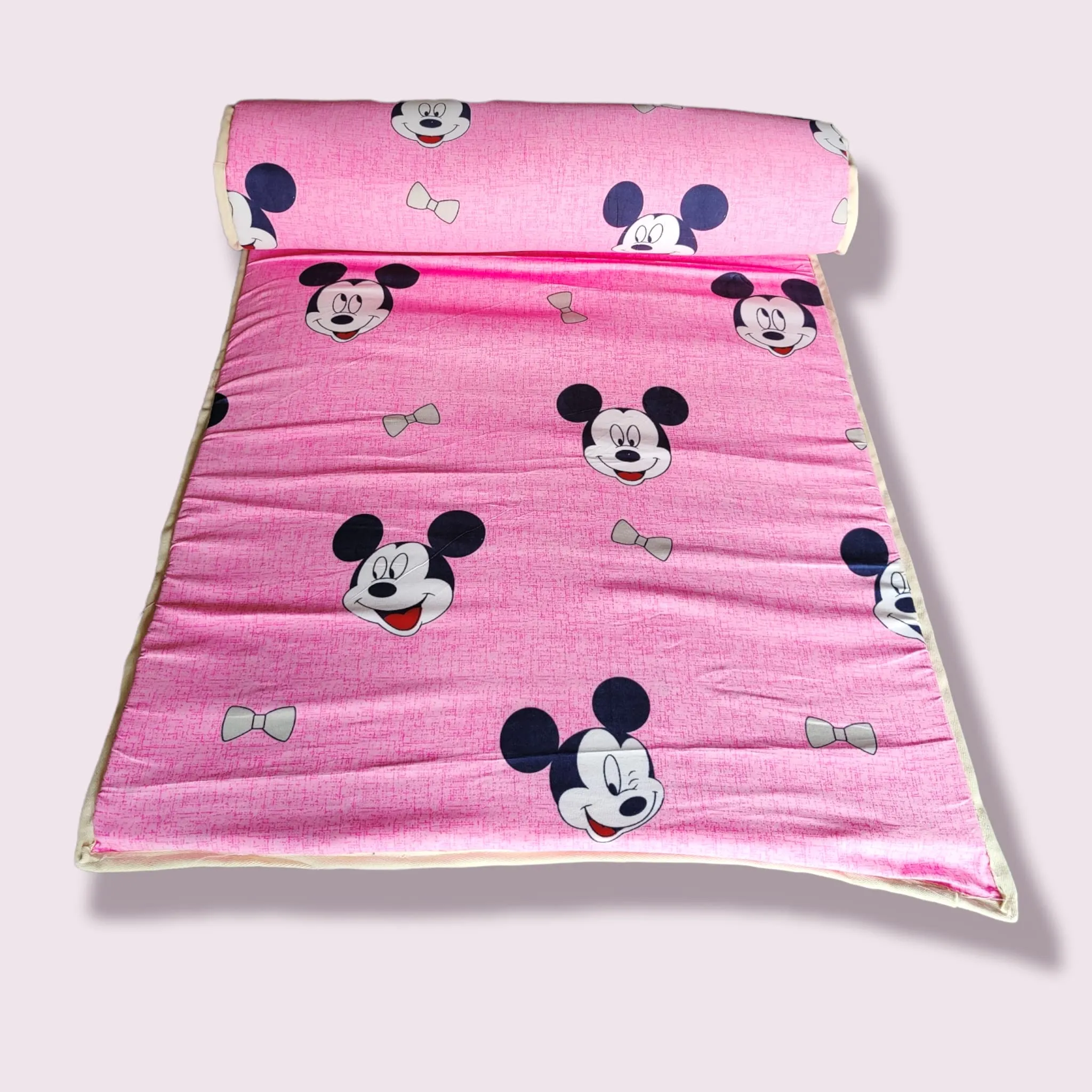 Deevine Craft Slim Single PU Foam Mattress - Foldable, Portable & Versatile for Room, Playard, Picnic - Pink Mickey, 72x36x1