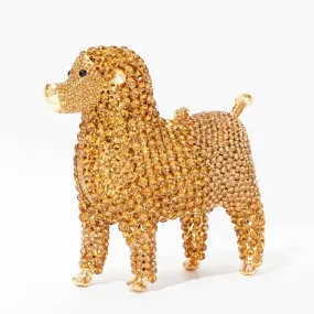 Designer Dog Shaped Crystal Evening Handbag in Golden Beads