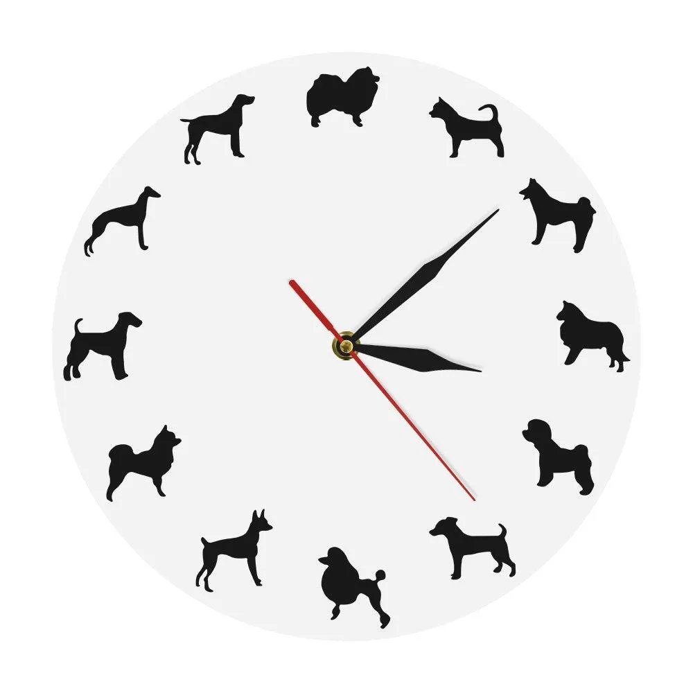 Different Dog Breeds Minimalist Design Modern Wall Clock Nursery Kid Room Puppy Pets Wall Decor Clock Watch Vet Clinic Dog Clock