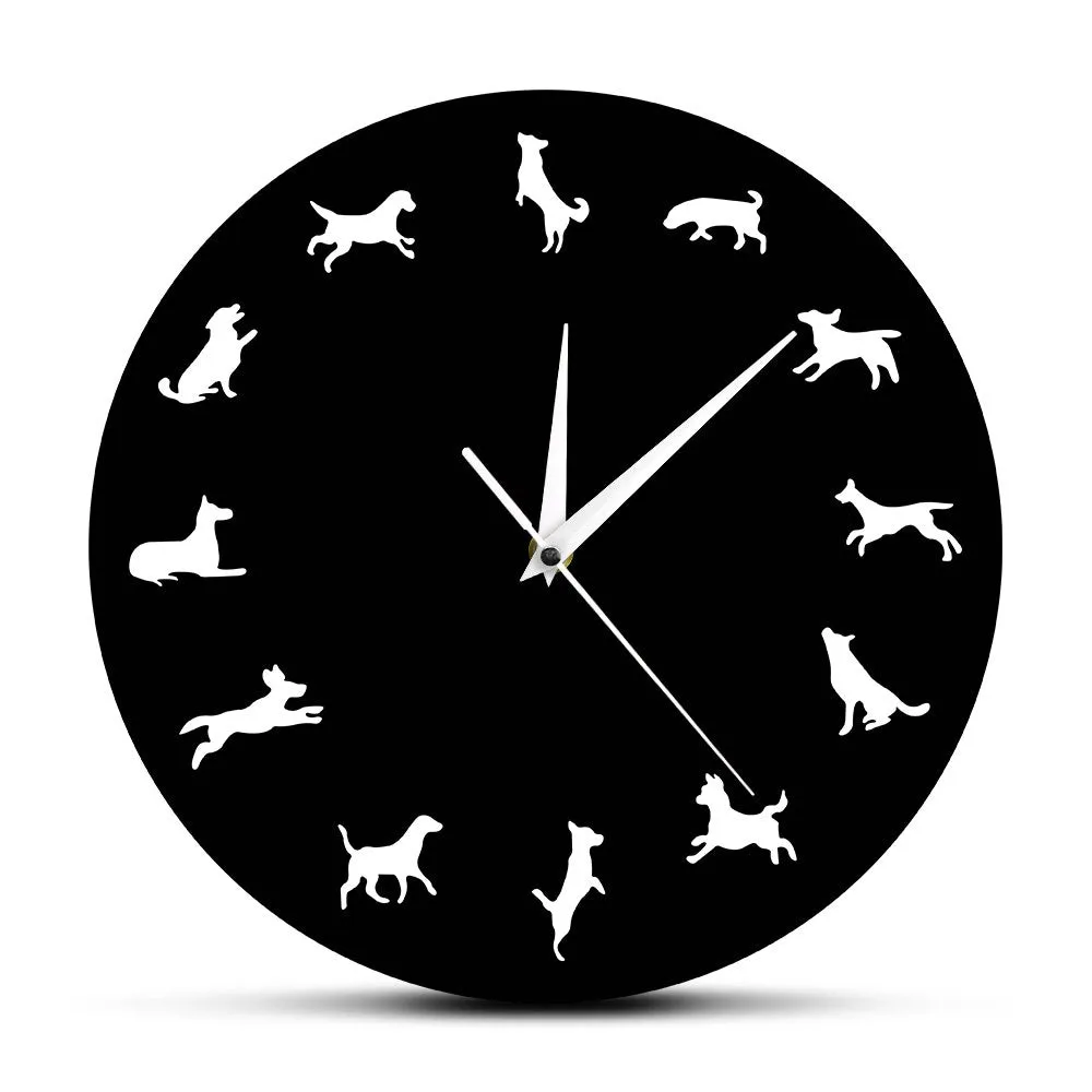 Different Pose Dogs Silhouette Wall Clock Puppy Pet Vet Clinic Wall Decor Minimalist Design Modern Wall Clock Dog Lovers Gift