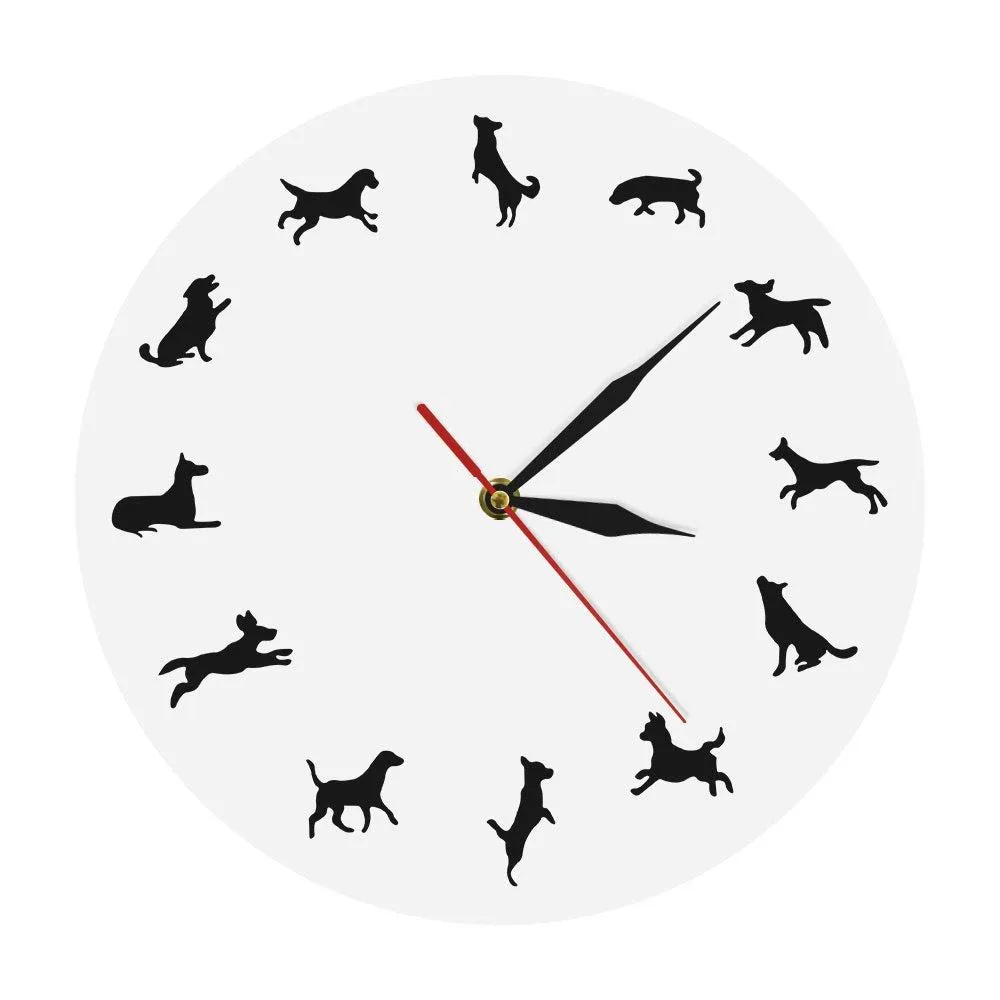 Different Pose Dogs Silhouette Wall Clock Puppy Pet Vet Clinic Wall Decor Minimalist Design Modern Wall Clock Dog Lovers Gift