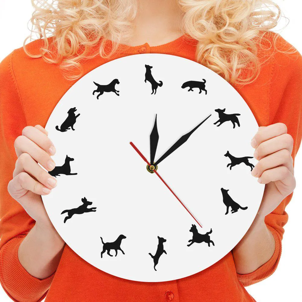 Different Pose Dogs Silhouette Wall Clock Puppy Pet Vet Clinic Wall Decor Minimalist Design Modern Wall Clock Dog Lovers Gift