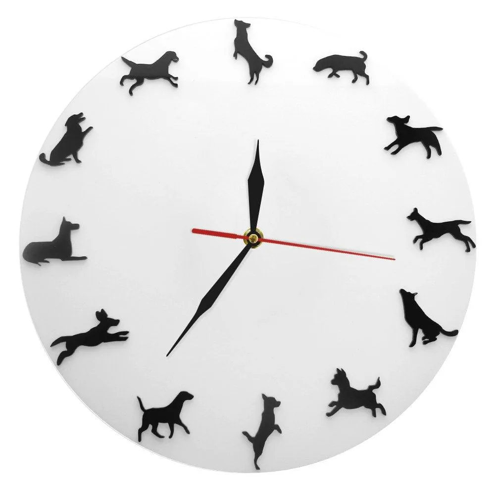 Different Pose Dogs Silhouette Wall Clock Puppy Pet Vet Clinic Wall Decor Minimalist Design Modern Wall Clock Dog Lovers Gift