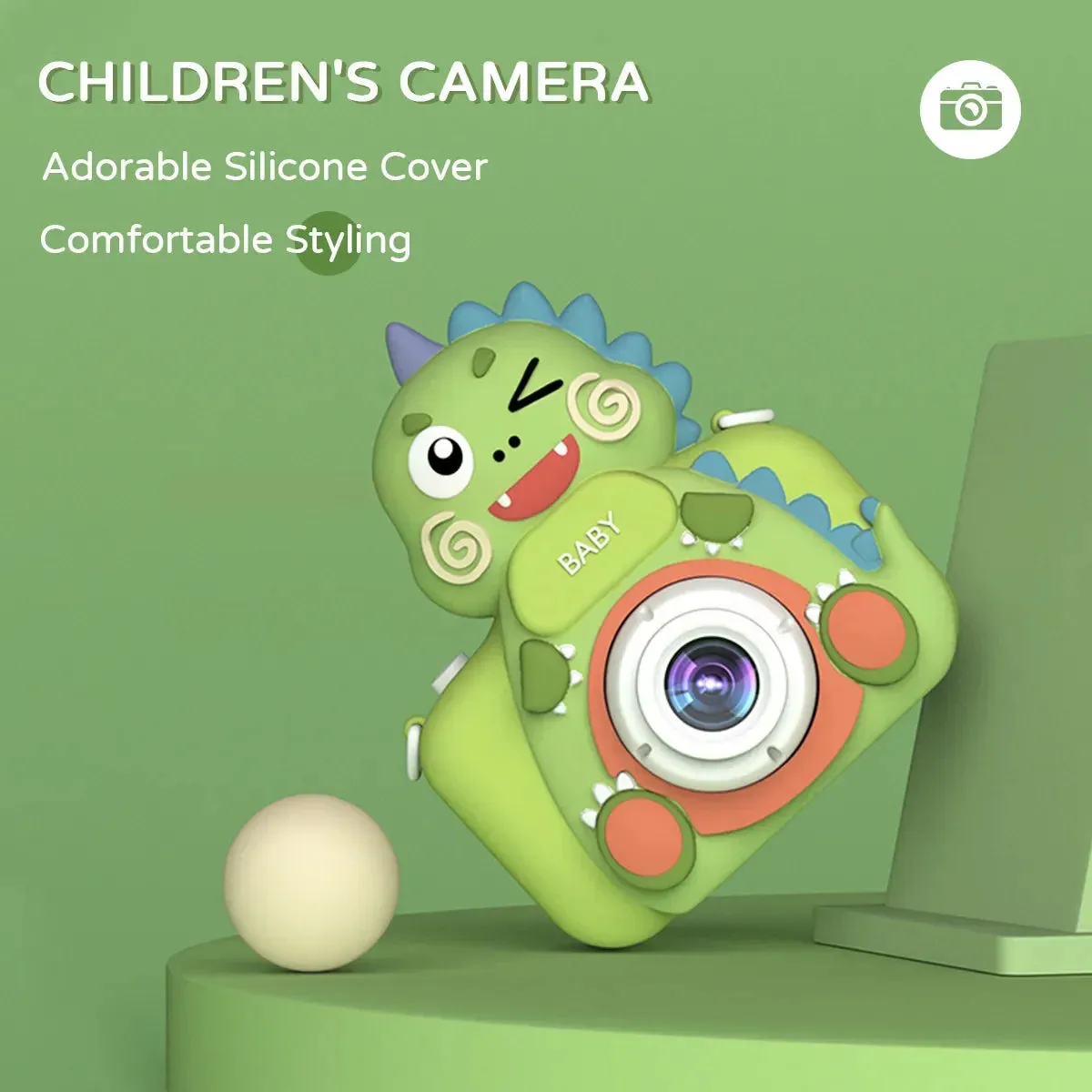 Dino-Themed Electronic Camera for Kids with Selfie Camera (Green)