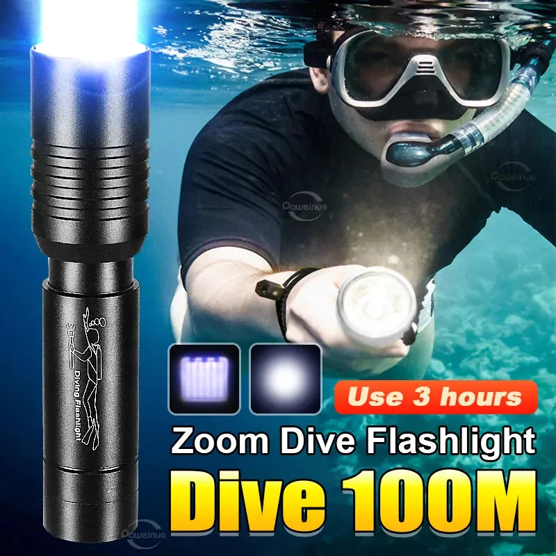 Diving 100M Underwater Lantern Led Rechargeable Portable Zoom Professional Underwater Lantern IP68 Waterproof Diving Flashlight