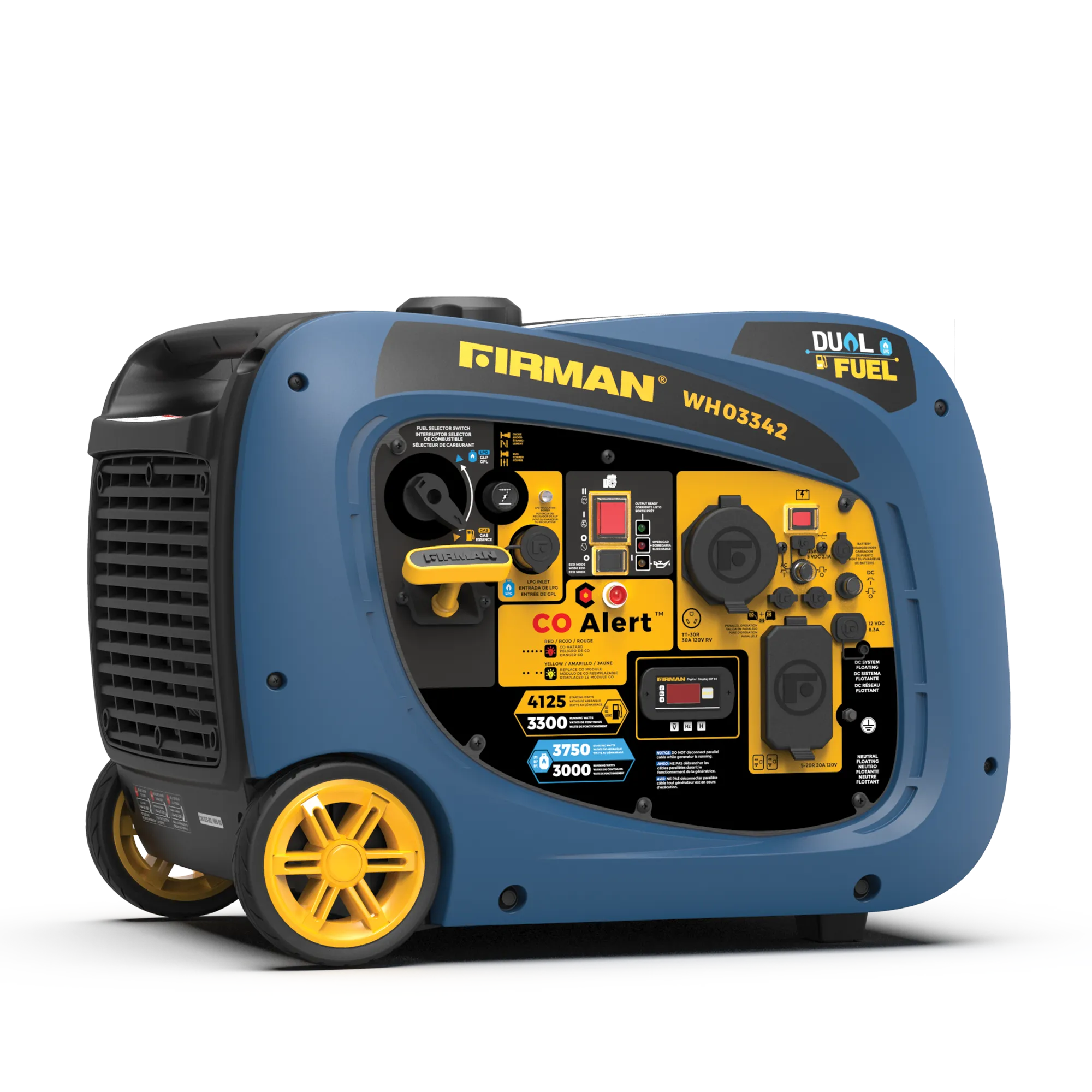 Dual Fuel Inverter Portable Generator 4125W Electric Start with CO ALERT