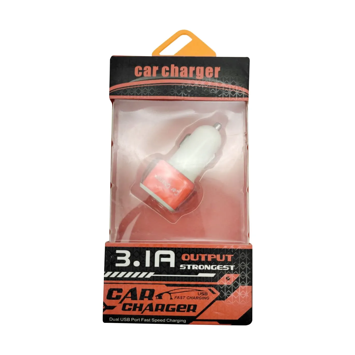 Dual USB Car Charger 3.1A Output Strongest Orange White - Dual USB Port Fast Speed Charging