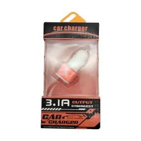 Dual USB Car Charger 3.1A Output Strongest Orange White - Dual USB Port Fast Speed Charging