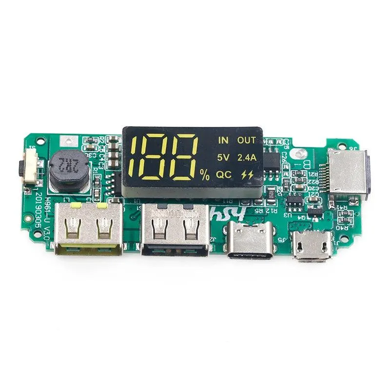 Dual USB Lithium Battery Charging Module with LED Display - 5V 2.4A Micro/Type-C Power Bank for 18650 Cells