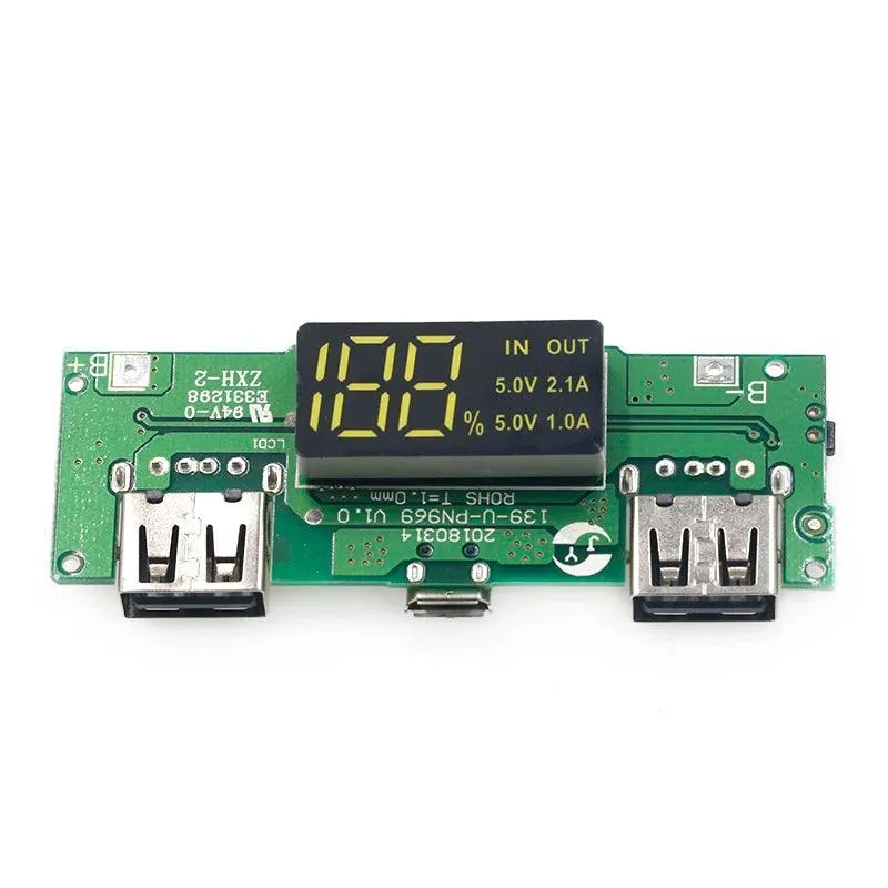 Dual USB Lithium Battery Charging Module with LED Display - 5V 2.4A Micro/Type-C Power Bank for 18650 Cells