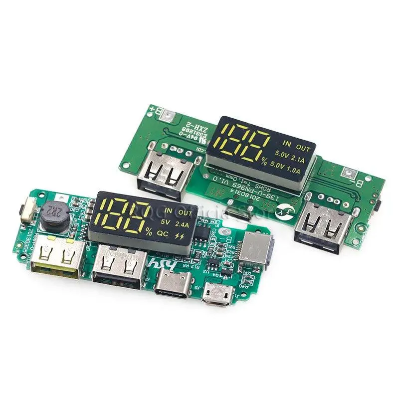 Dual USB Lithium Battery Charging Module with LED Display - 5V 2.4A Micro/Type-C Power Bank for 18650 Cells