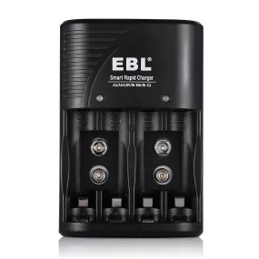 EBL LN-6422BK 802 Multifunction Smart Battery Wall Charger with Fast Charging, Overcurrent Protection, for AA AAA and 9V 6F22 Ni-MH/Ni-CD Rechargeable Batteries