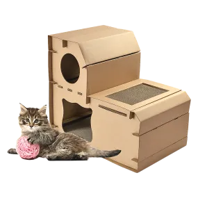 Eco-friendly Cat Cardboard House with Scratcher Pads