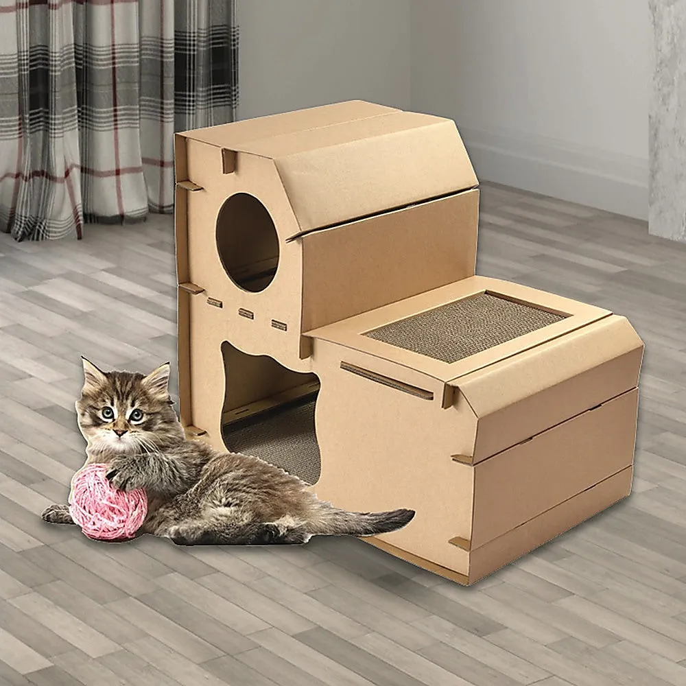 Eco-friendly Cat Cardboard House with Scratcher Pads