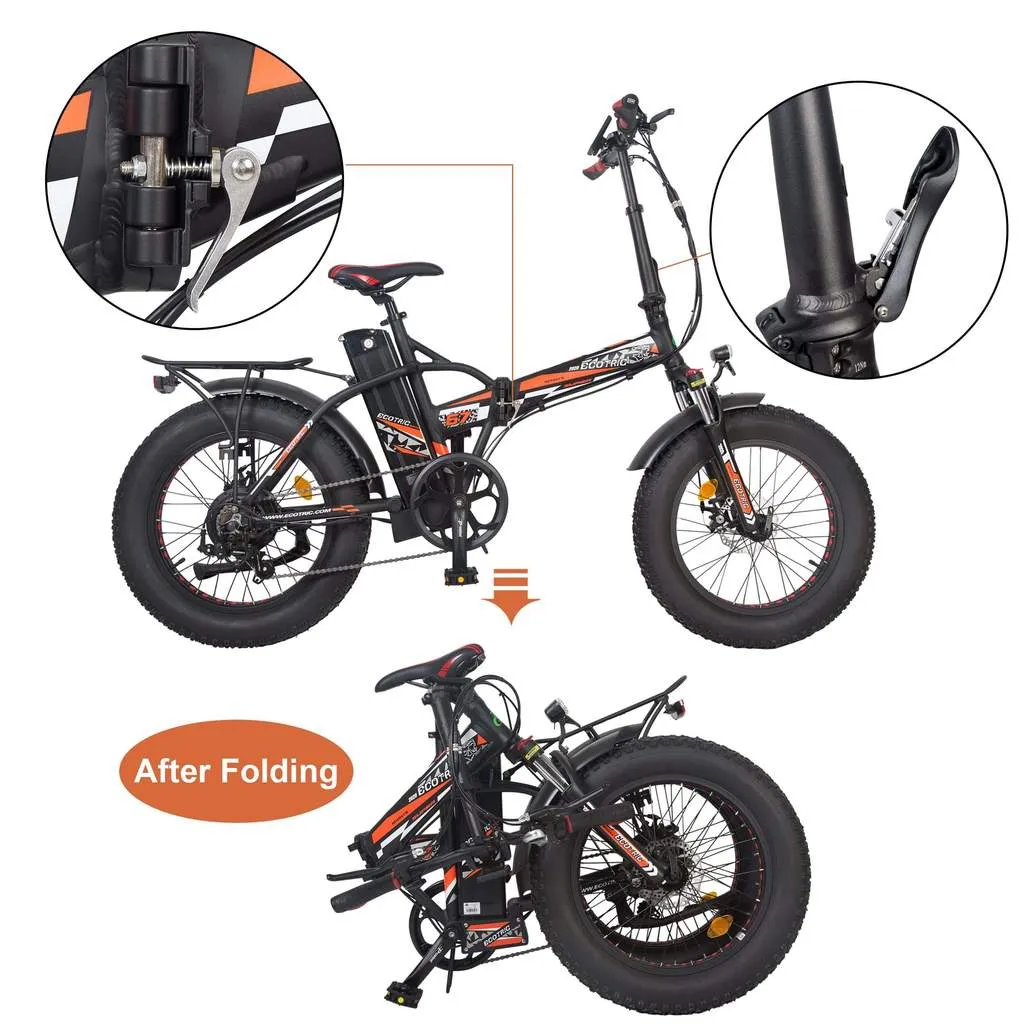 Ecotric 48V Fat Tire Portable and Folding Electric Bike with LCD Display