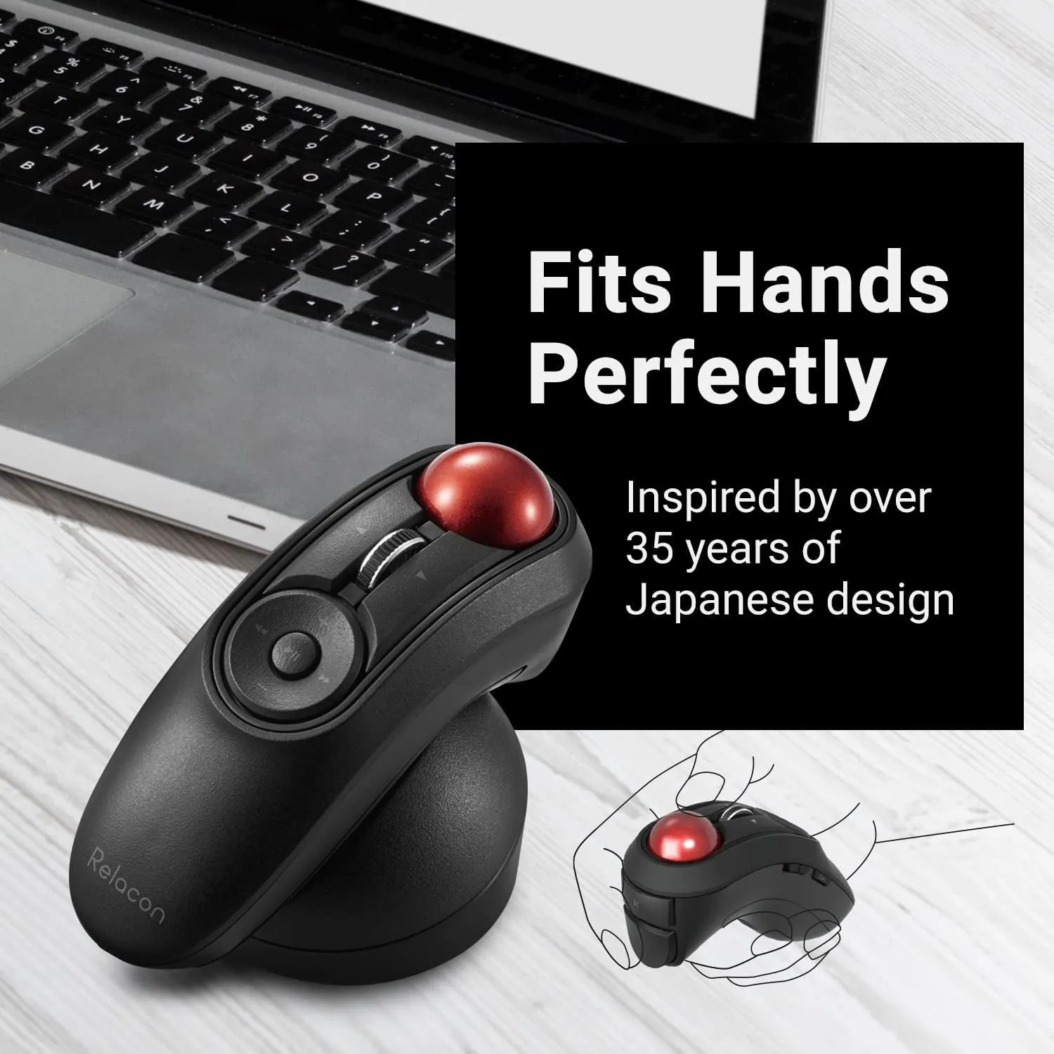 ELECOM Relacon Handheld Trackball Mouse, Thumb Control, Left Right Handed Mice, Bluetooth, 10-Button Function, Ergonomic Design, Optical Gaming Sensor, Smooth Red Ball, Windows11, Macos (M-RT1BRXBK)