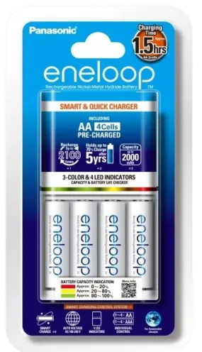 Eneloop AA Rechargeable Batteries x4   Smart Fast Charger (White) | K-KJ55MCC40T