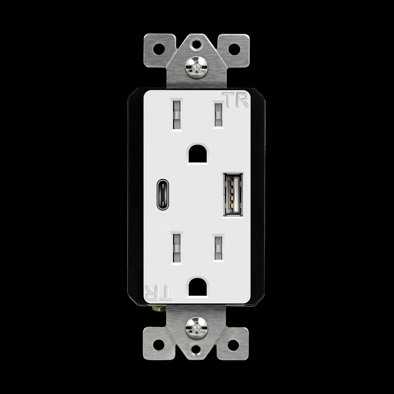 Enerlites 61501-TR2USB3-1A1C-W Type-A/C USB Charger with 15A Duplex Tamper-Resistant Receptacles - White