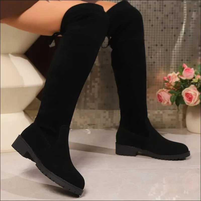 Faux Suede Boots in Deep Black Hue for Effortless Style