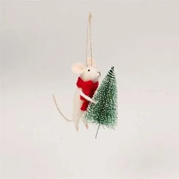 Felt Mouse with Christmas Tree Hanging Decoration