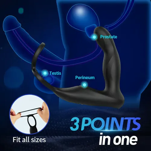 Finger-like Wiggle 9 Swing Vibrating Prostate Massager with Double Cock Ring