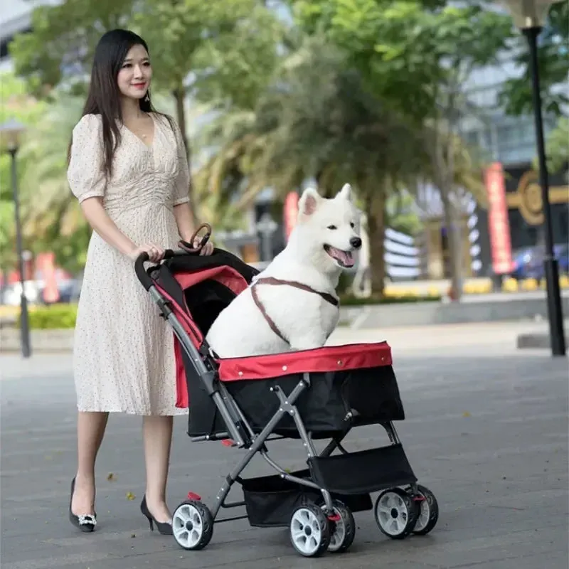 Foldable Pet Stroller Portable Four Wheel Trolley for Pets Scooter Two Way Medium To Large Dog Cart Portable Stroller Outing