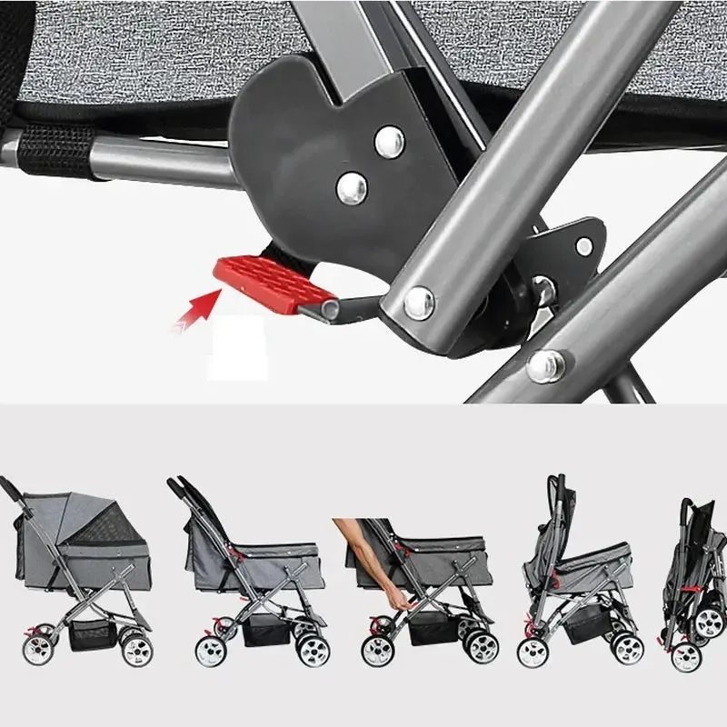 Foldable Pet Stroller Portable Four Wheel Trolley for Pets Scooter Two Way Medium To Large Dog Cart Portable Stroller Outing