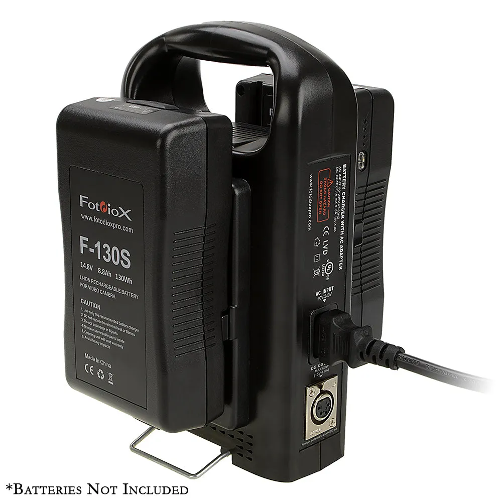 Fotodiox Dual Position Battery Charger for Two 14.8V Li-Ion V-Mount Batteries - Power Supply Stand with XLR DC Output