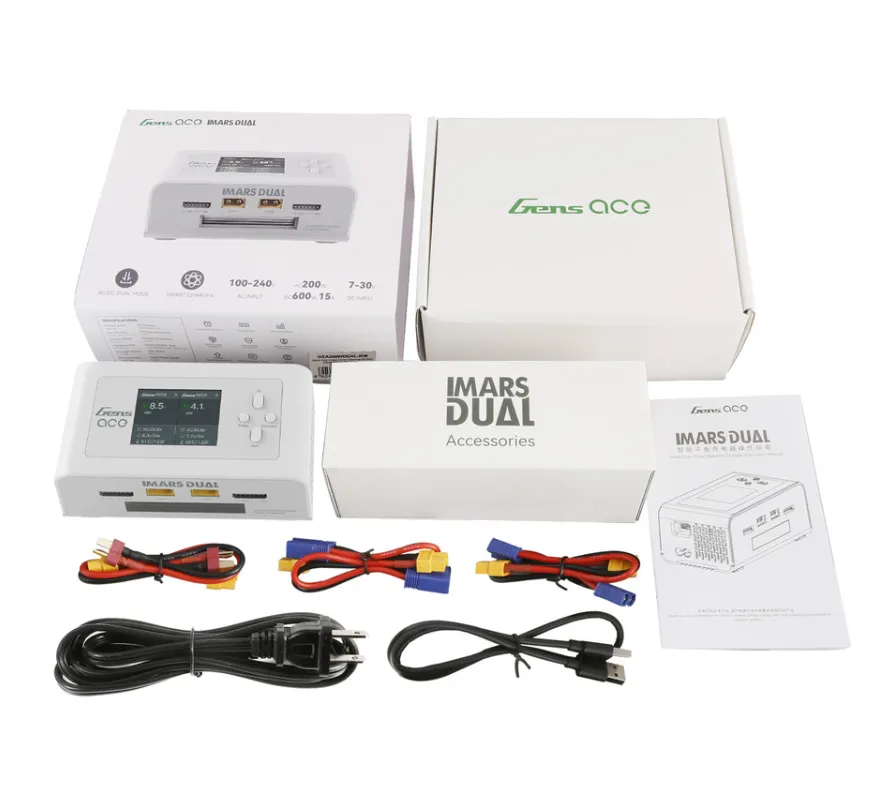 Gens Ace Imars Dual Channel AC200W/DC300W Balance Charger White GEA200WDUAL-UW