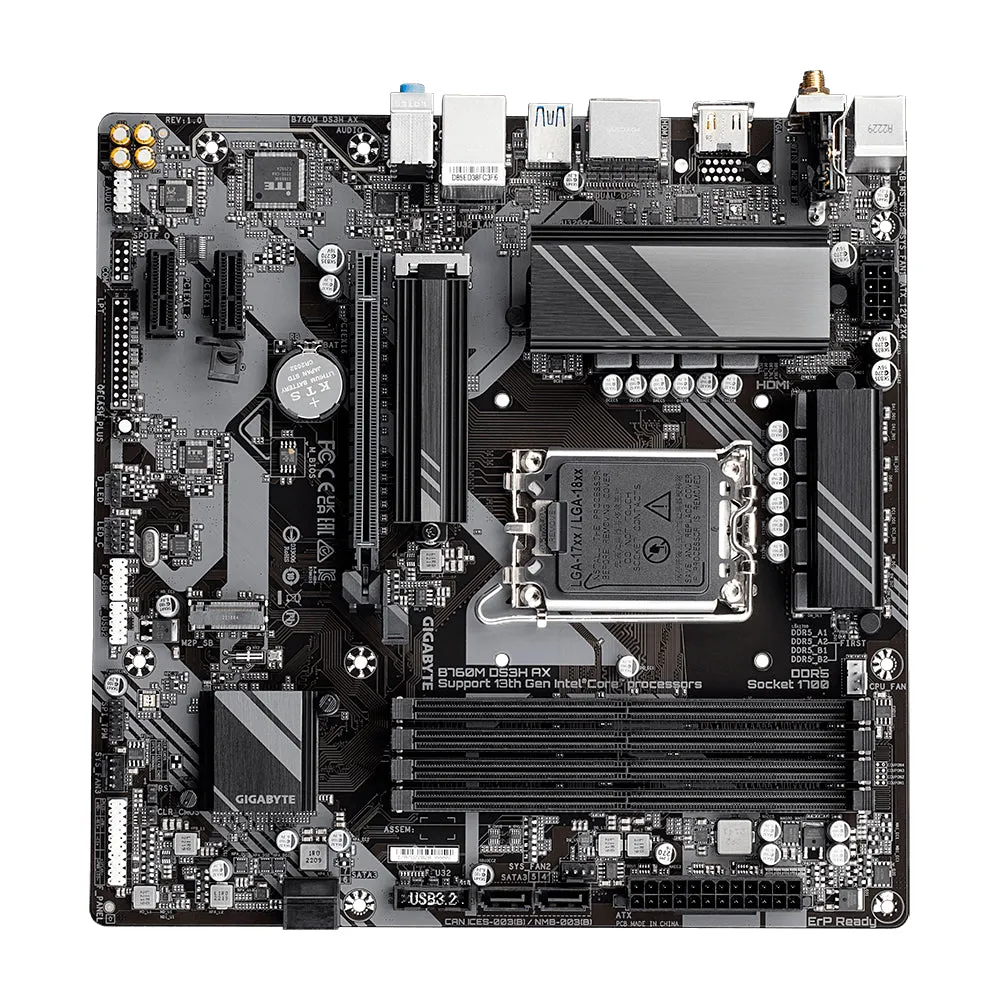 Gigabyte Ultra Durable B760M DS3H AX DDR5 WiFi6 Standard Micro-ATX (mATX) Intel Motherboard | Intel LGA1700 Socket