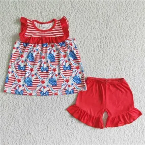 girls 4th of July cartoon tops red shorts sets GSSO0055