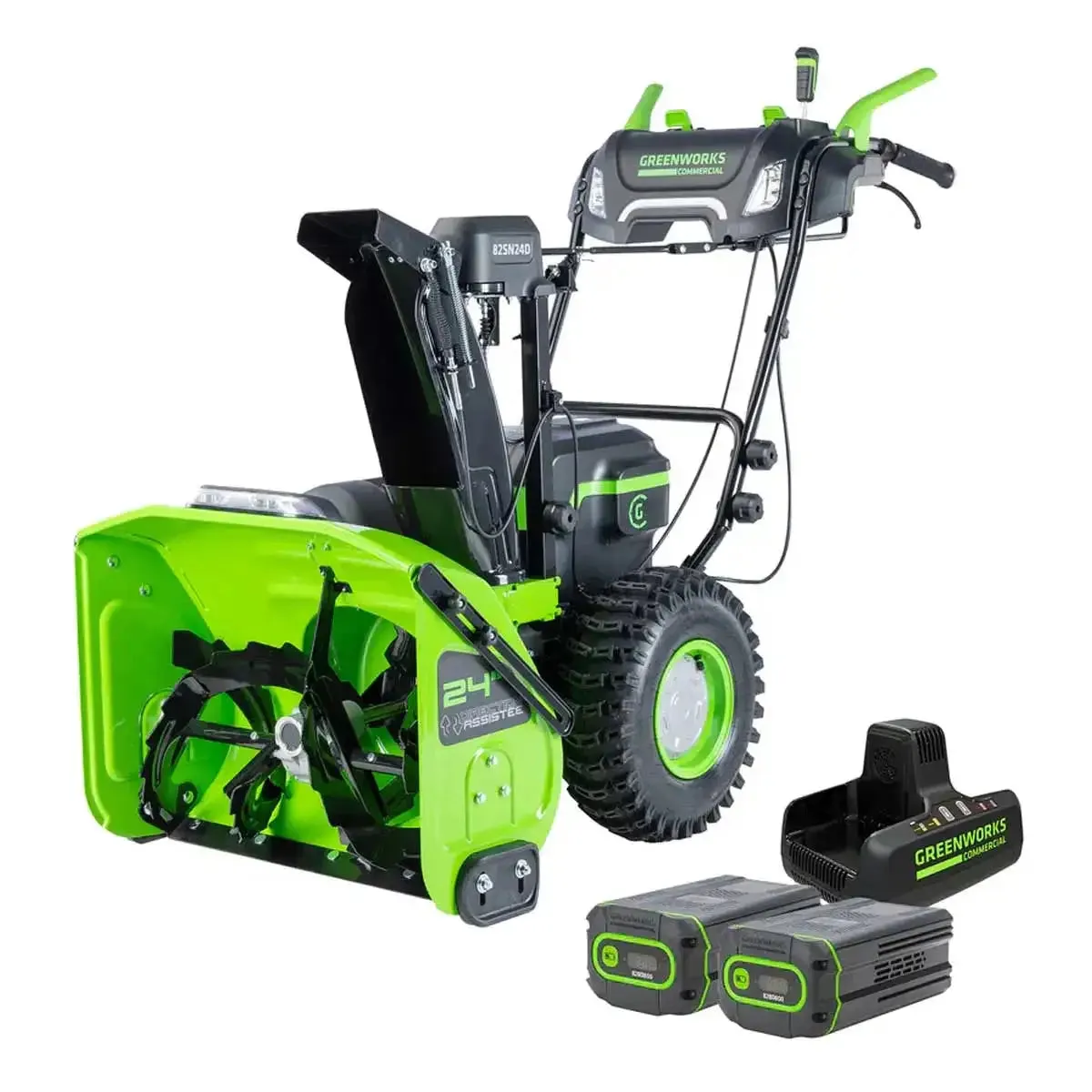 Greenworks 82V Dual Stage Snow Thrower with 8Ah Batteries and Dual Port Charger