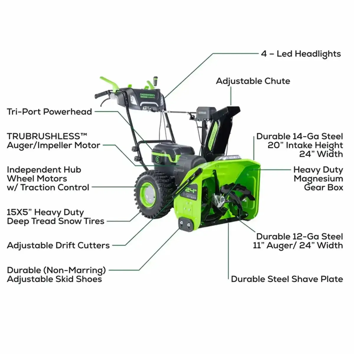 Greenworks 82V Dual Stage Snow Thrower with 8Ah Batteries and Dual Port Charger