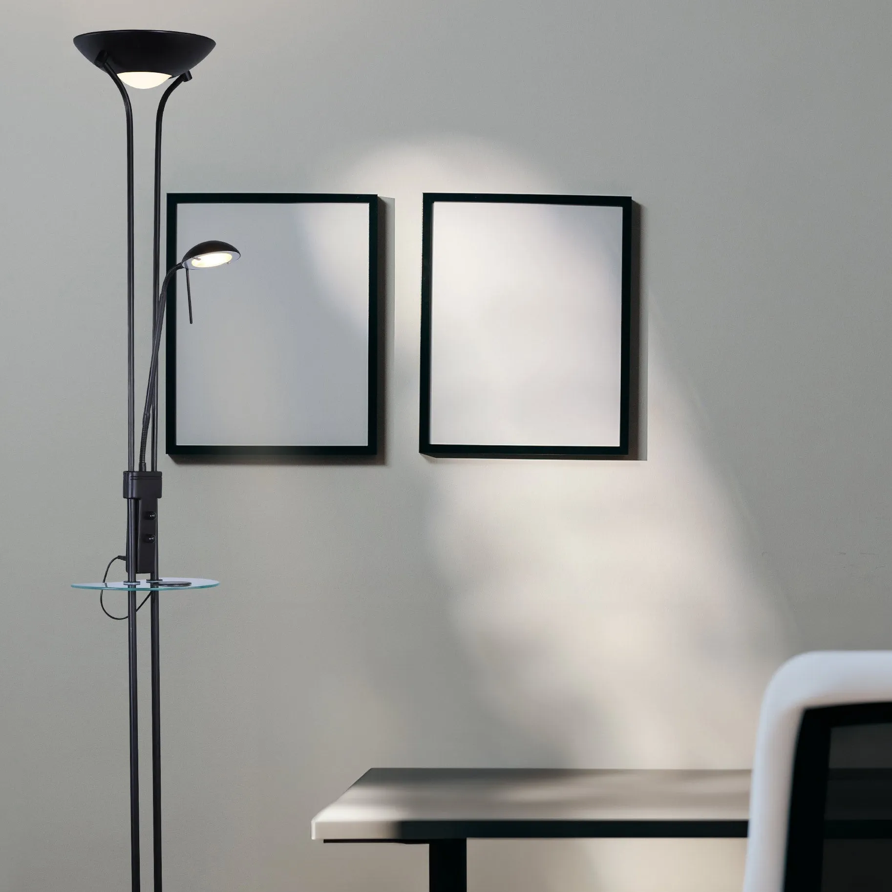 Hazel USB Mother and Child Metal LED Floor Lamp - Brass, Black or Chrome, 1800mm High, PL0206