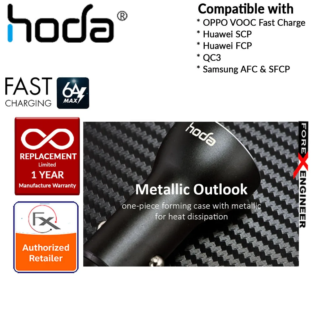 HODA Smart Fast Car Charger Compatible with Oppo VOOC Fast Charge, Huawei SCP (SuperCharge), Huawei FCP (FastCharge), QC3, Samsung AFC & SFCP