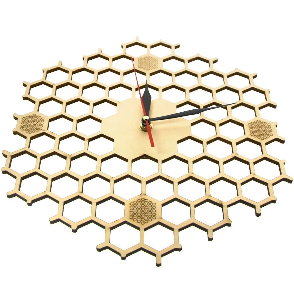 Honeycomb Inspired Wooden Wall Clock With Non Ticking Silent Sweep Minimalist Clock Hexagonal Kitchen  Bee Lovers