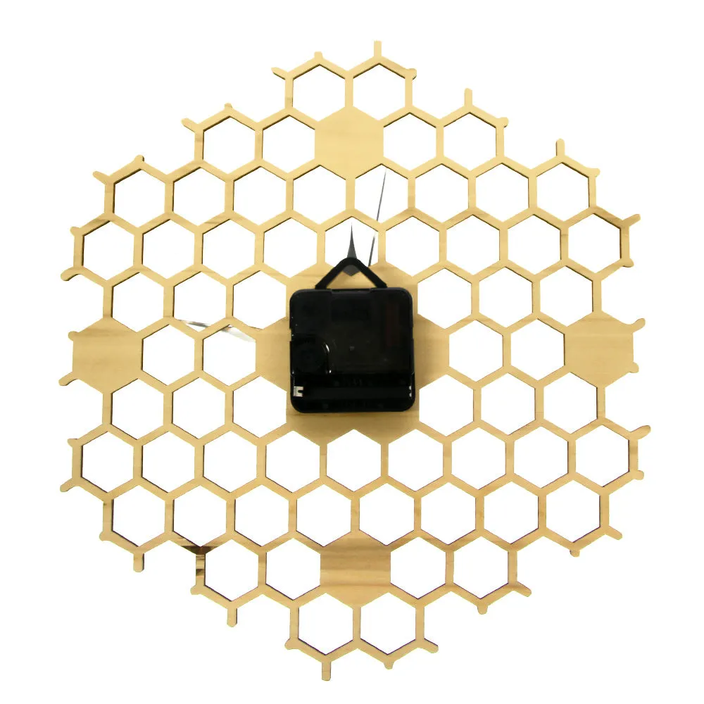 Honeycomb Inspired Wooden Wall Clock With Non Ticking Silent Sweep Minimalist Clock Hexagonal Kitchen  Bee Lovers