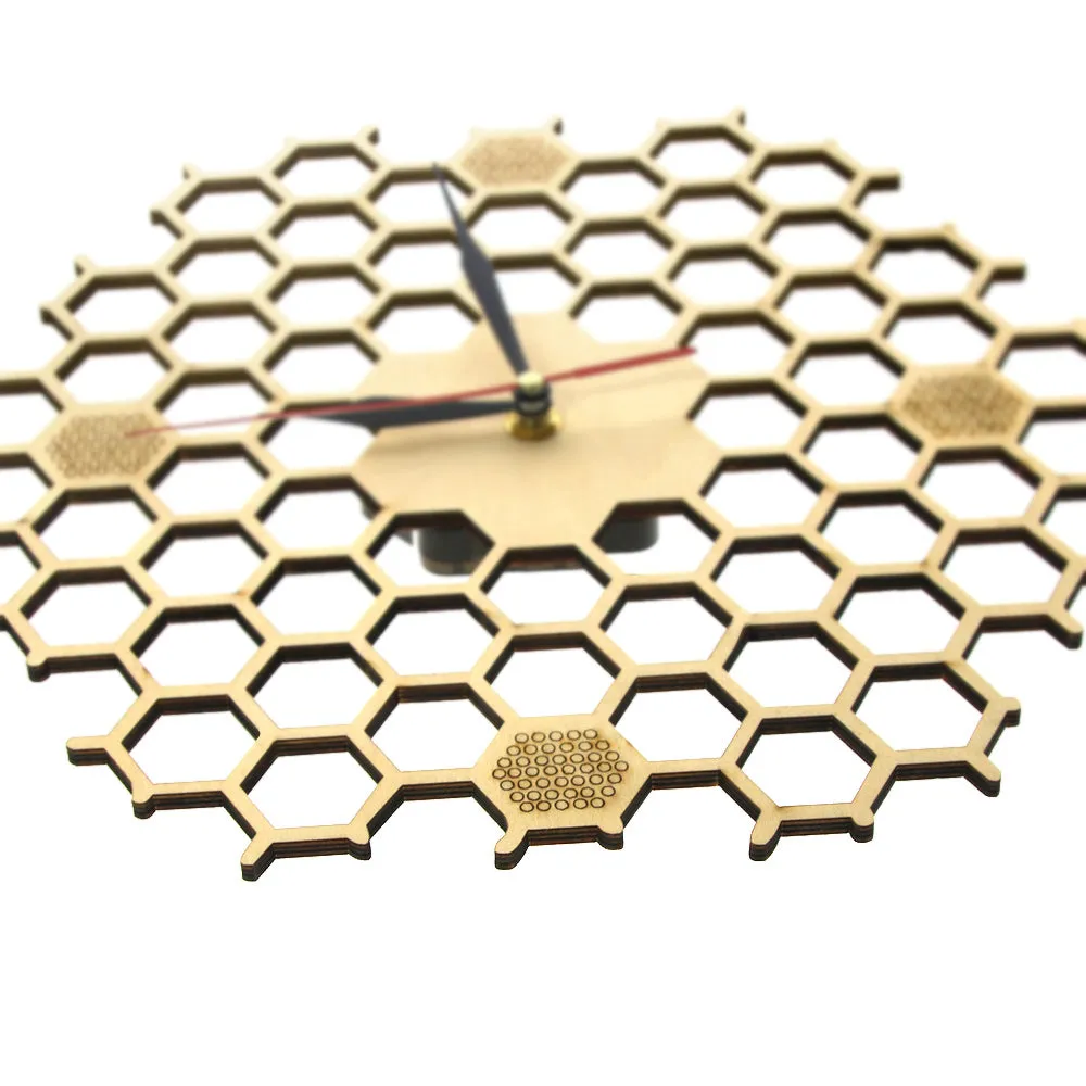 Honeycomb Inspired Wooden Wall Clock With Non Ticking Silent Sweep Minimalist Clock Hexagonal Kitchen  Bee Lovers