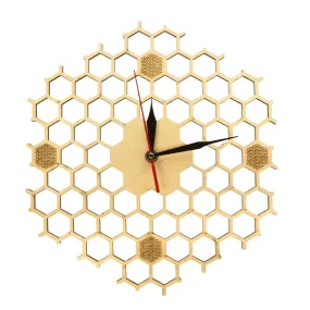 Honeycomb Inspired Wooden Wall Clock With Non Ticking Silent Sweep Minimalist Clock Hexagonal Kitchen  Bee Lovers