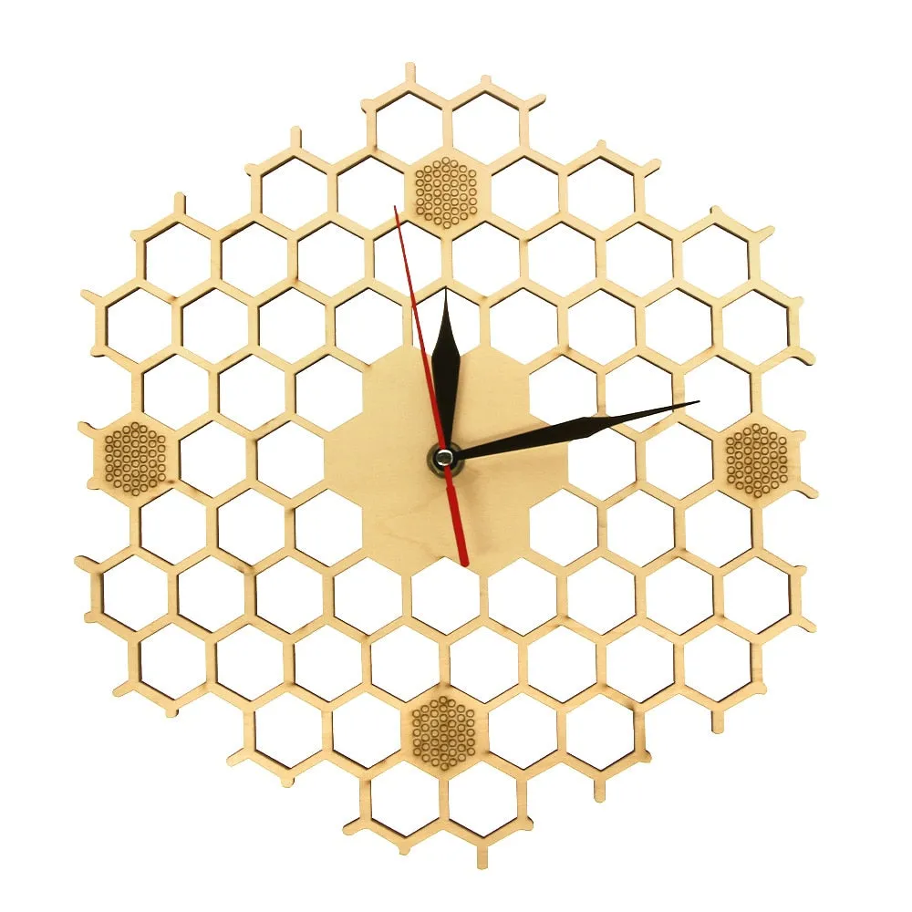 Honeycomb Inspired Wooden Wall Clock With Non Ticking Silent Sweep Minimalist Clock Hexagonal Kitchen  Bee Lovers