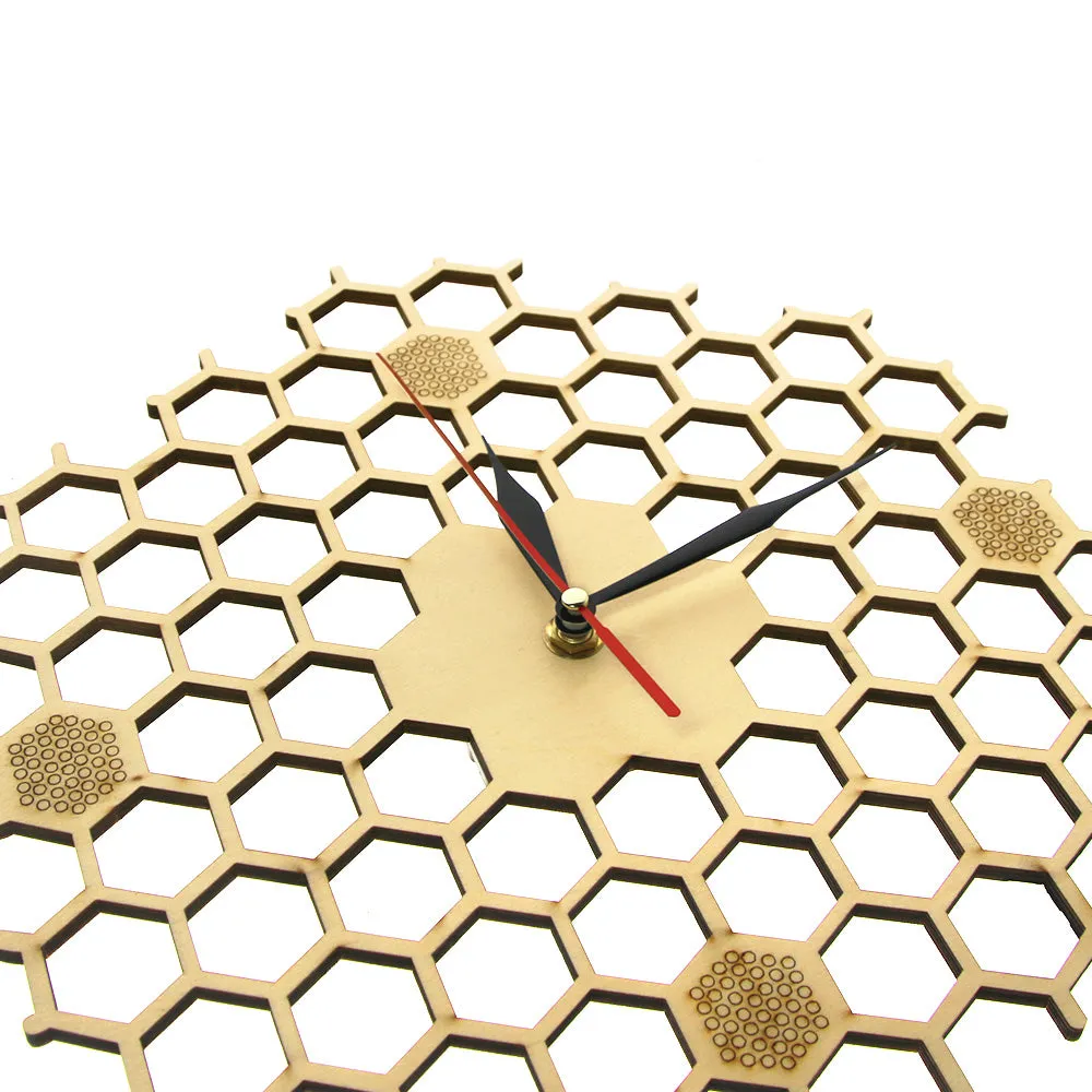 Honeycomb Inspired Wooden Wall Clock With Non Ticking Silent Sweep Minimalist Clock Hexagonal Kitchen  Bee Lovers