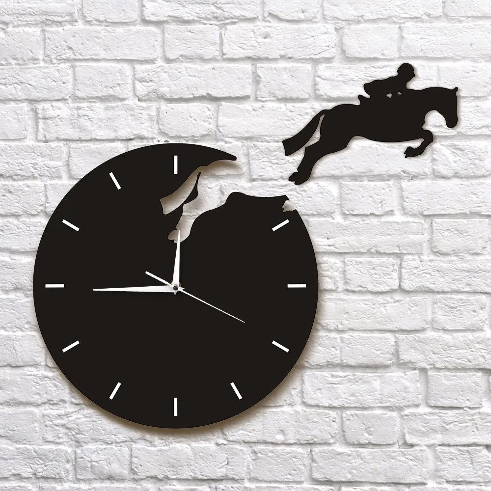 Horseriding Wall Art Horseman Jumping From The Clock Rider on Horseback Jumping Horse Wall Clock Hanging Watch Equestrienne Gift