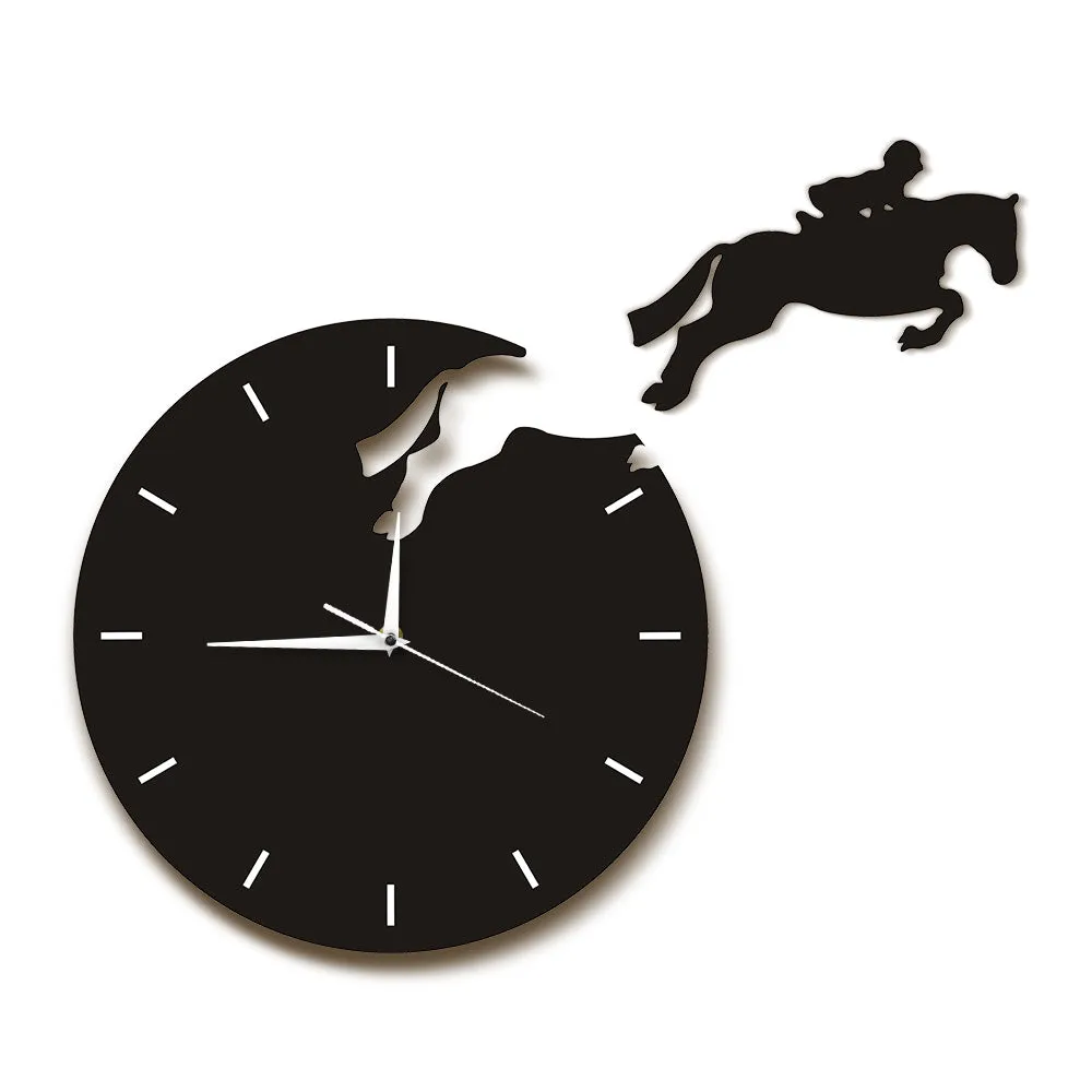 Horseriding Wall Art Horseman Jumping From The Clock Rider on Horseback Jumping Horse Wall Clock Hanging Watch Equestrienne Gift